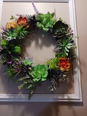 Decorative Green & Multicolor Succulent Wreath - Brand: